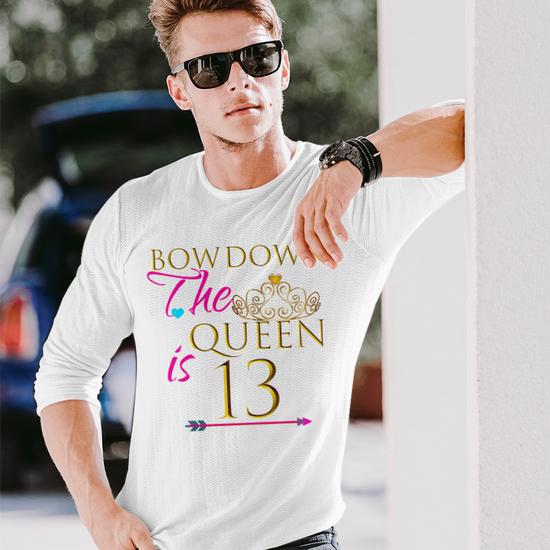 The Queen Is 13 Shirt Teen Cute Birthday Party Outfit Long Sleeve T-Shirt T- Shirt