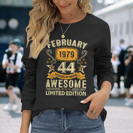 44 Year Old Awesome Since February 1979 Unisex Long Sleeve - Side View 1