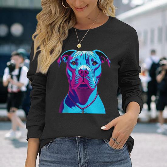 Blue Pitbull Amstaff Long Sleeve T Shirt T Shirt Mazezy