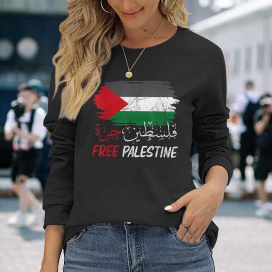 Free Gaza Free Palestine Flag Arabic Human Rights Long Sleeve T Shirt T Shirt Mazezy DE