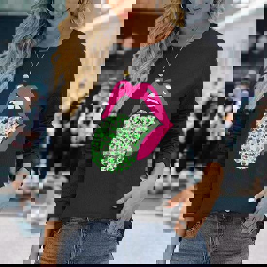 Hot Pink Lips Shamrock Tongue Trendy St Patrick's Day Print T-Shirt Hot Pink Lips Shamrock Tongue Trendy St Patrick's Day Print T-Shirt