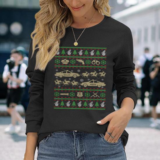 Police Christmas Ugly Sweater Men Women Long Sleeve T Shirt T shirt Graphic Print Thegiftio UK