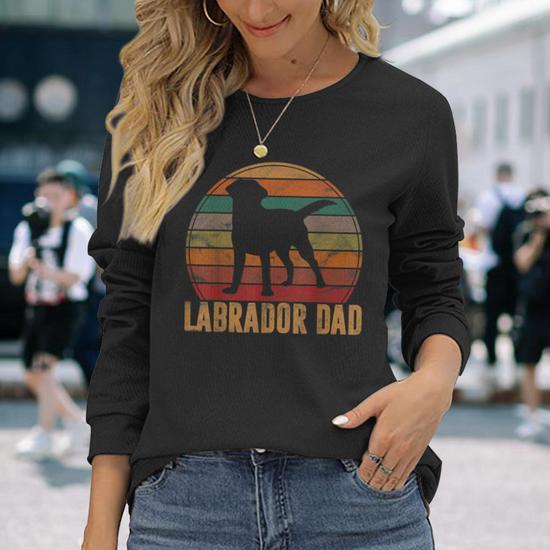 Retro Labrador Dad Dog Daddy Golden Black Lab Father Long Sleeve T Shirt Seseable UK