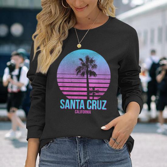 Santa Cruz California Vintage Retro Palm Tree Beach Men Women Long