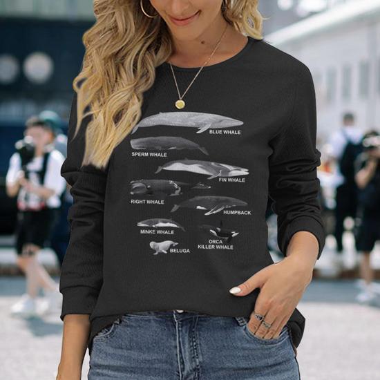Types Of Whales Educational Long Sleeve T-Shirt T-Shirt | Mazezy