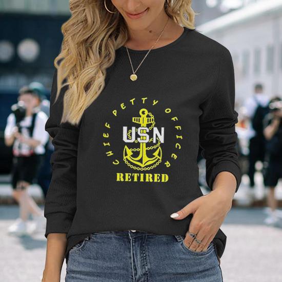 US Navy CPO Chief Petty Officer Retired Men/Women Long Sleeve T-Shirt, Retirement Gift