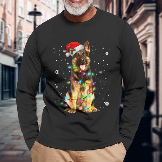 German Shepherd Dog Tree Christmas Sweater Xmas Dogs Tshirt Long Sleeve T Shirt Monsterry