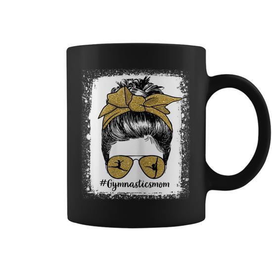 Gymnastics Mom Messy Bun Hair Glasses Bleached Gift for Womens Coffee Mug