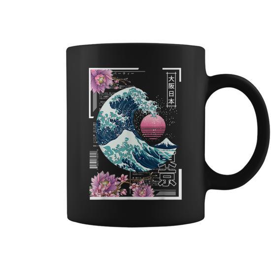Vaporwave Synthwave 80S Japan Japanese Great Wave Tokyo 80S Coffee Mug |  Mazezy