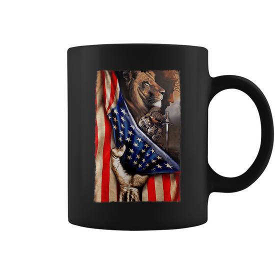 Woman Warrior Of Christian Jesus Lion American Usa Flag Coffee Mug |  Seseable UK