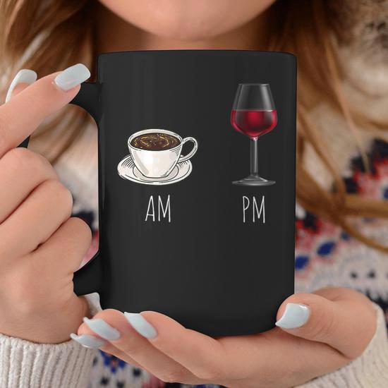 Morning Coffee Wine In The Evening - Latte Am Wine Pm Funny Coffee Mug |  Seseable UK