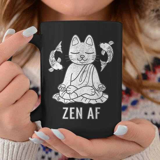 Zen Af Funny Meditating Cat Spiritual Yoga Gift For Women Coffee