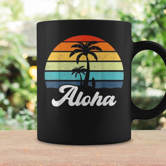 Aloha Hawaii Hawaiian Island Palm Beach Surfboard Surf V4 Coffee Mug -  Seseable