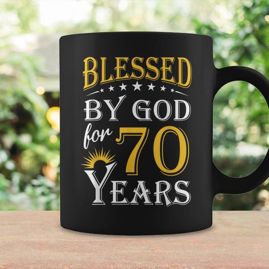 Vintage Blessed By God For 70 Years Happy 70Th Birthday Coffee Mug | Mazezy