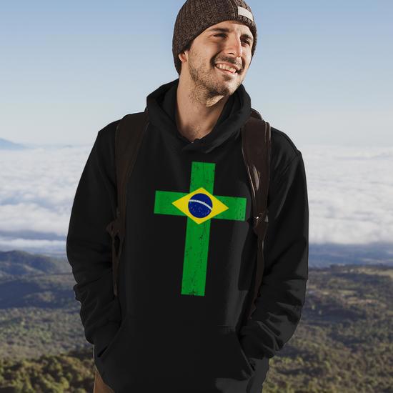 Brazil Cross Flag Brazillian Pride Soccer Football Men Hoodie Graphic Print Hooded Sweatshirt Seseable CA