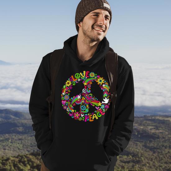 Peace Sign Hippie Style Love Peace 60S 70S Hippie Costume Men Hoodie Graphic Print Hooded Sweatshirt Thegiftio UK