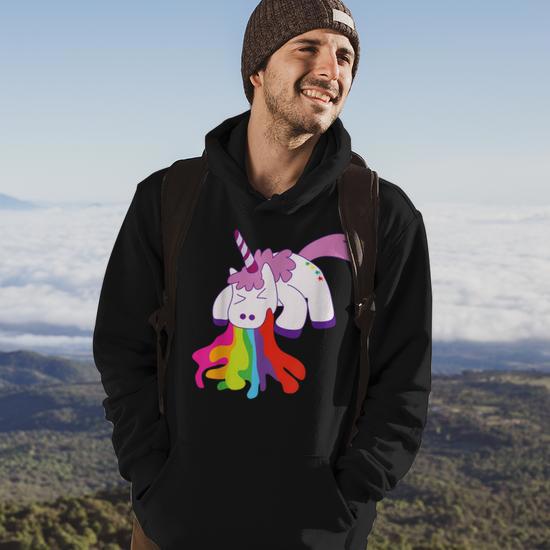 Unicorn Puking Rainbows Graphic T Funny Rainbow Puke Men Hoodie Graphic Print Hooded Sweatshirt Thegiftio UK