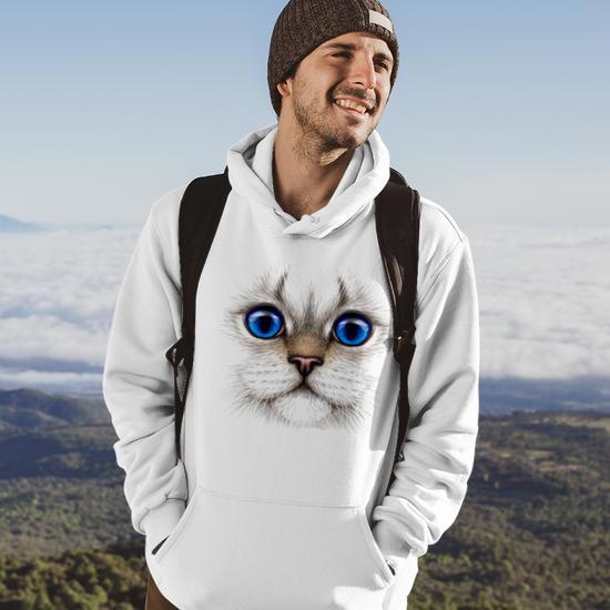 Blue Eyed Realistic Cat Face Hoodie Monsterry