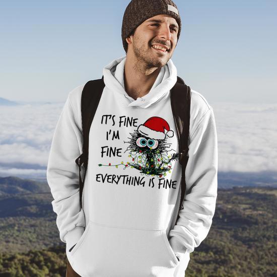 Its Fine Im Fine Everything Is Fine Cat Christmas Lights Men Hoodie Thegiftio UK