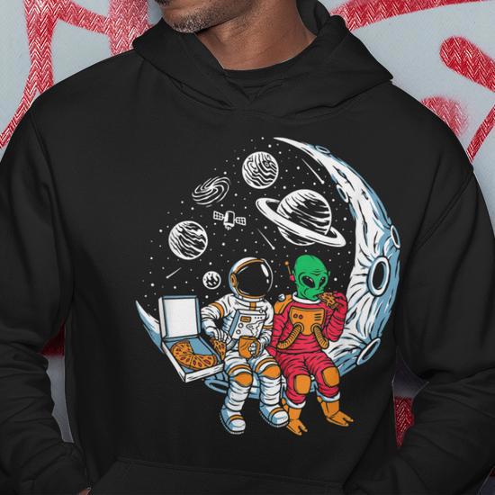 Alien eating pizza hoodie sale