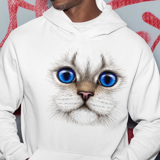 Blue Eyed Realistic Cat Face Hoodie Monsterry DE