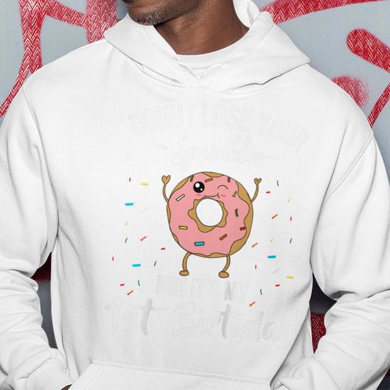 Funny 1St Birthday Donut Quote First Bday Meme 1 Year Old Men Hoodie Graphic Print Hooded Sweatshirt Seseable UK