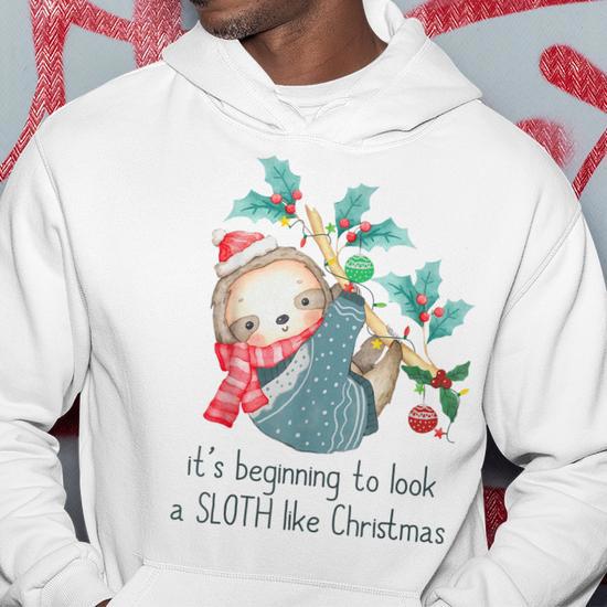 Its Beginning To Look A Sloth Like Christmas Funny Xmas Men Hoodie Graphic Print Hooded Sweatshirt Seseable UK