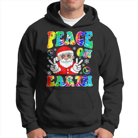 Hippie Peace On Earth Boho Christmas Santa Claus Pajamas Men Hoodie Thegiftio UK