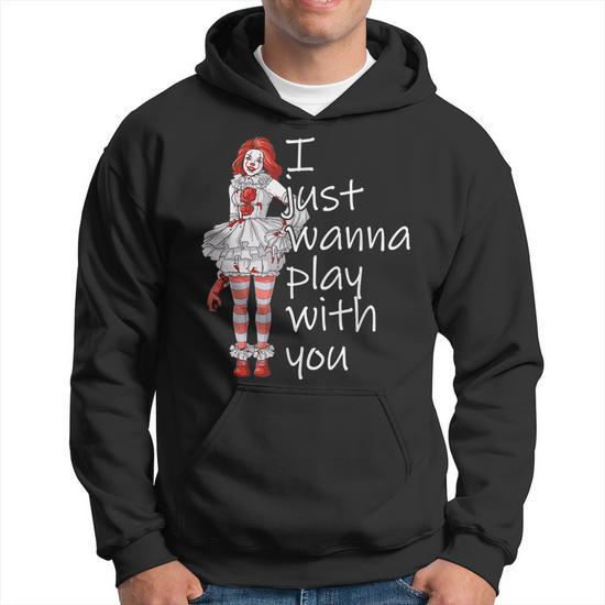 I Just Wanna Play With You Horror Clown Men Hoodie Graphic Print Hooded Sweatshirt Thegiftio UK