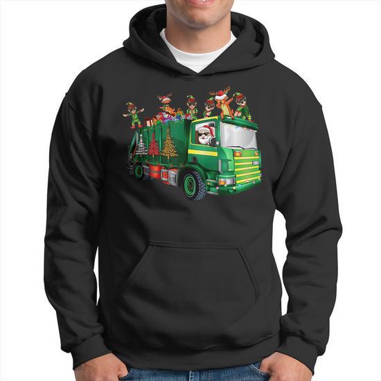 Santa Squad Christmas Rubbish Trash Truck Pajamas Toddlers Men Hoodie Graphic Print Hooded Sweatshirt Seseable UK