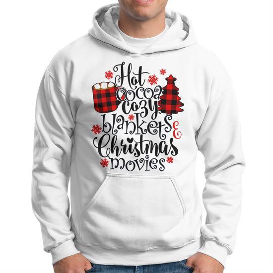 Hot Cocoa Cozy Blankets Christmas Movie Buffalo Plaid Lover Men Hoodie Graphic Print Hooded Sweatshirt Thegiftio UK