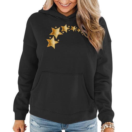 Black With Stars Black With Gold Stars Women Hoodie Graphic Print Hooded Sweatshirt Thegiftio UK