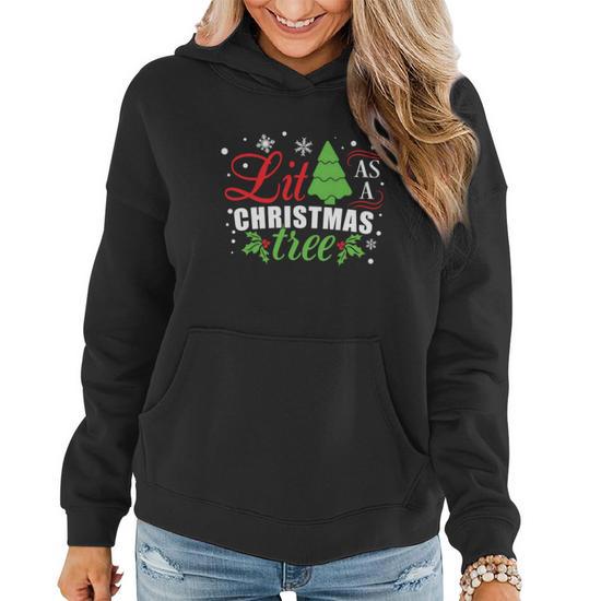 Lit As A Christmas Tree Christmas Squad Family Christmas Black Santa Women Hoodie Monsterry