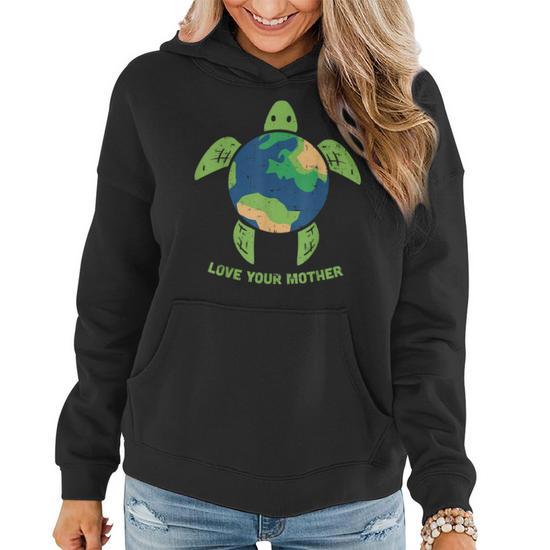 Love Your Mother Earth Day Recycle Turtle Environment Women Hoodie