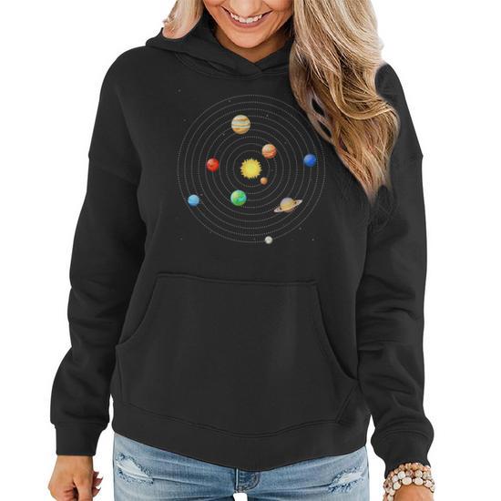 Our Solar System Planets Science Space Women Hoodie Graphic Print Hooded Sweatshirt Thegiftio UK