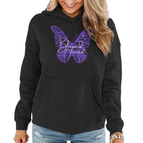 Women's Blessed Mama Mothers Day Butterfly Design to Celebrate Mom Women's Hoodie