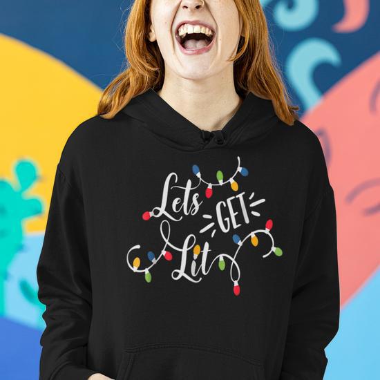 Lets Get Lit Funny Christmas Lights Xmas Maching Pijama Women Hoodie Graphic Print Hooded Sweatshirt Thegiftio UK