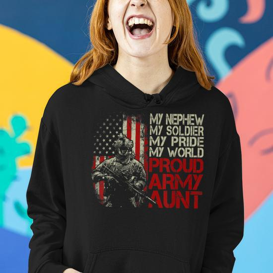 My Nephew is a Soldier Proud Army Aunt Flag Women Hoodie - Front View