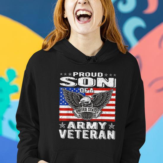 Proud Son Of Us Army Veteran Patriotic Military Family Gifts Women Hoodie Graphic Print Hooded Sweatshirt Thegiftio UK