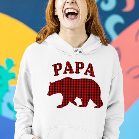 Red Plaid Papa Bear Buffalo Family Pajama Women Hoodie Graphic Print Hooded Sweatshirt Thegiftio UK