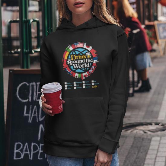 Drink Around The World Epcot Checklist Shirt Hoodie Sweater Longsleeve T Shirt Women Hoodie Graphic Print Hooded Sweatshirt Thegiftio UK