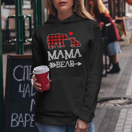 Mama Bear Red Buffalo Plaid Grandma Bear Pajama Women Hoodie Graphic Print Hooded Sweatshirt Thegiftio UK