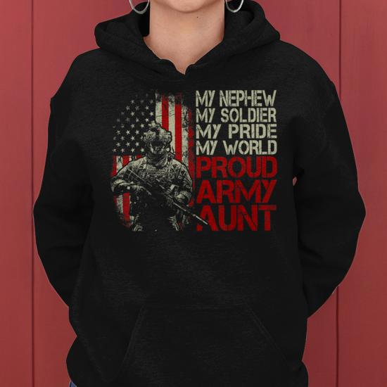 My Nephew is a Soldier Proud Army Aunt Flag Women Hoodie - Side View