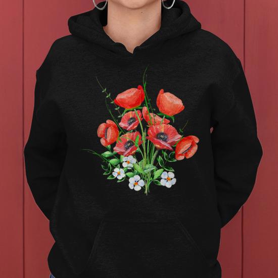 Poppy Flower Red Poppy Bouquet T Women Hoodie Graphic Print Hooded Sweatshirt Thegiftio UK