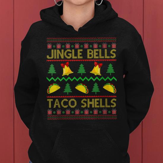 Taco Bell Jingle Bell Taco Shells Funny Christmas Mexican Women Hoodie Graphic Print Hooded Sweatshirt Thegiftio UK