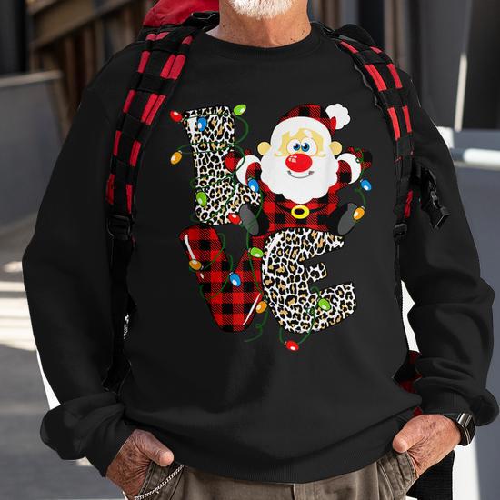 Love Santa Claus Buffalo Plaid Red Leopard Christmas Lights Men Women Sweatshirt Graphic Print Unisex Thegiftio UK