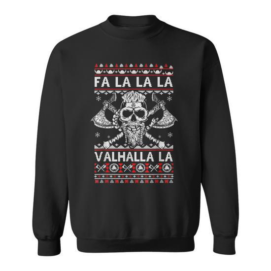 Fa La La Valhalla Viking Skull Ugly Christmas Sweater Men Women Sweatshirt Graphic Print Unisex Seseable UK