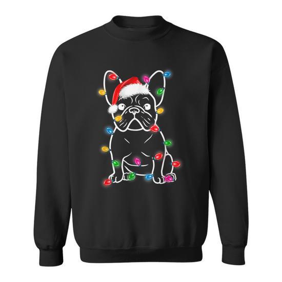 Funny French Bulldog Dog Tree Christmas Lights Xmas Pajama V2 Men Women Sweatshirt Graphic Print Unisex Seseable UK