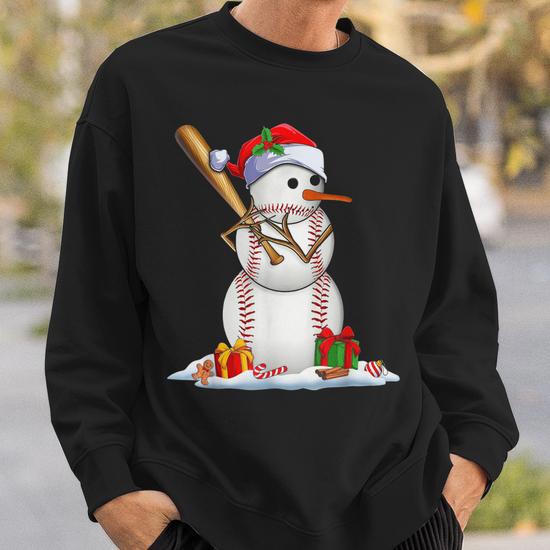 Baseball Santa Hat Snowman Christmas Lights Funny Xmas Squad V3 Men Women Sweatshirt Graphic Print Unisex Thegiftio UK