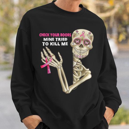 Skeleton hands on breast sweatshirt sale